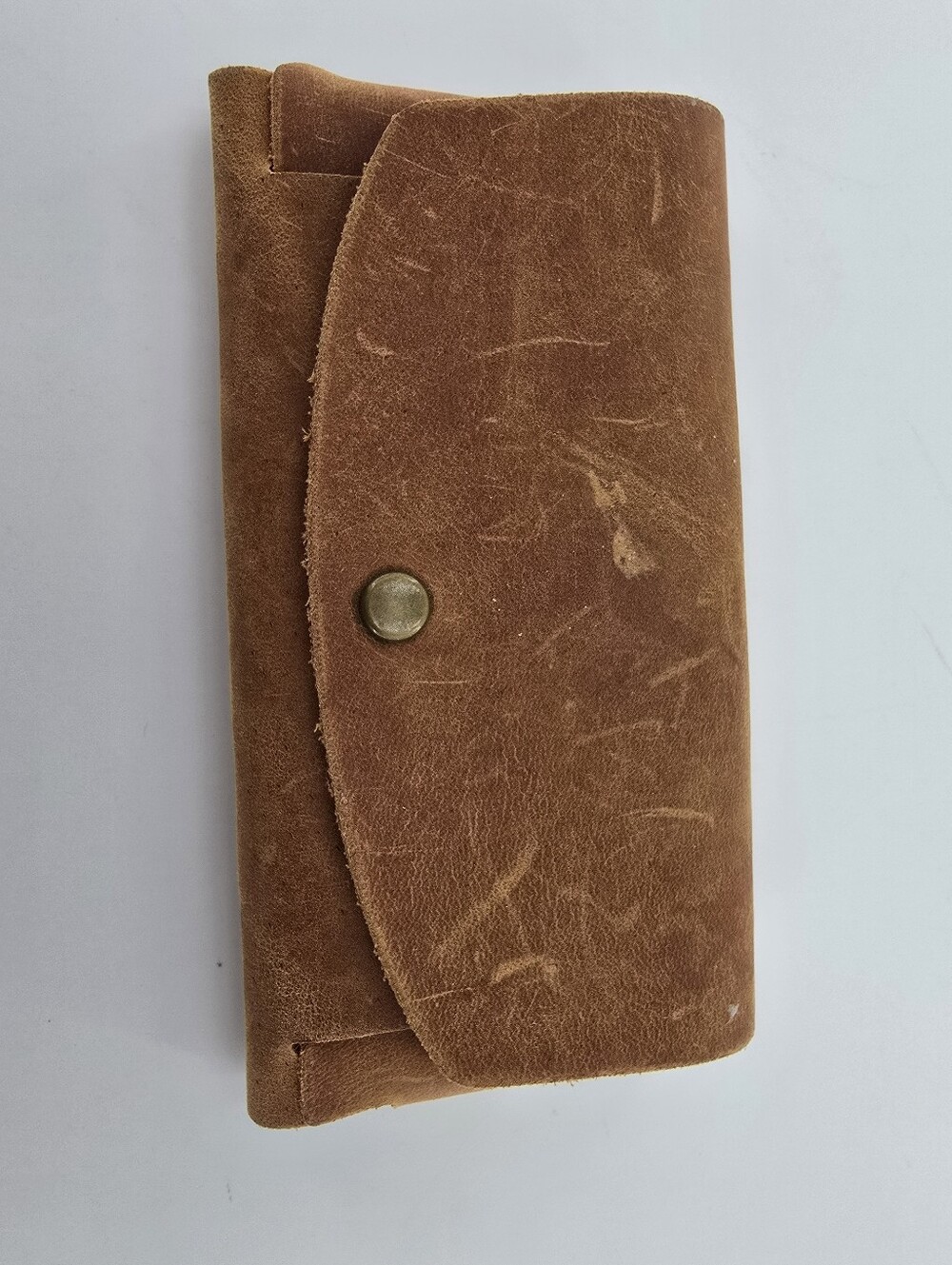 GRAMS 28 Distressed Brown Suede Snap Wallet